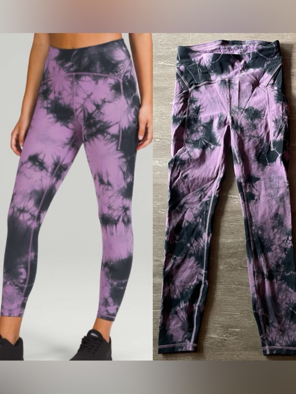 Sz 6 Lululemon Power Thru HR Tight 25" in Tie Dye Wisteria Purple Graphite Grey